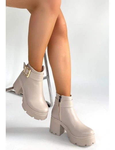 Pinma Bej Cilt Topuklu Bot