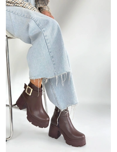 Pinma Kahverengi Cilt Topuklu Bot