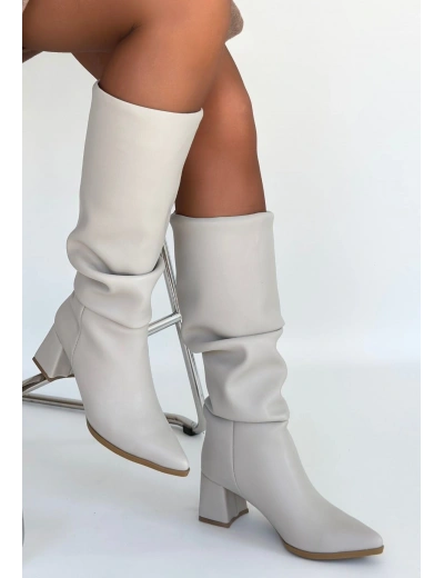 Pitay Bej Cilt Topuklu Çizme