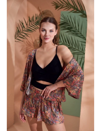 PJS 27003 Viskon Kimono Croplu Şort Takım