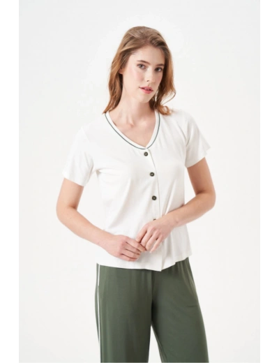 PJS 29022 Kadın Düğmeli Pijama Takım