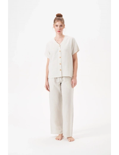 PJS 29098 Kadın Düğmeli Pijama Takım