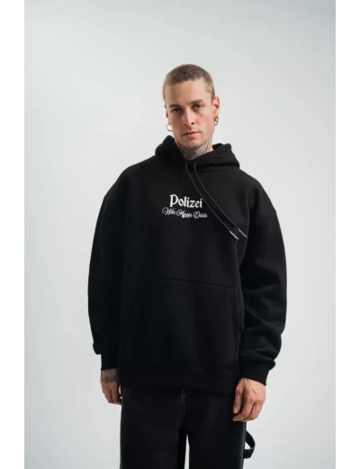 POLIZEI Premium Kalite Kapşonlu Dijital Patchli SweatShirt - Siyah