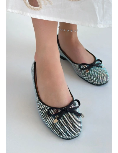 Potte Siyah Saten Babet Ayakkabı