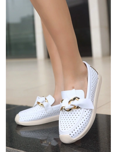 Riwan Beyaz Cilt Babet Ayakkabı