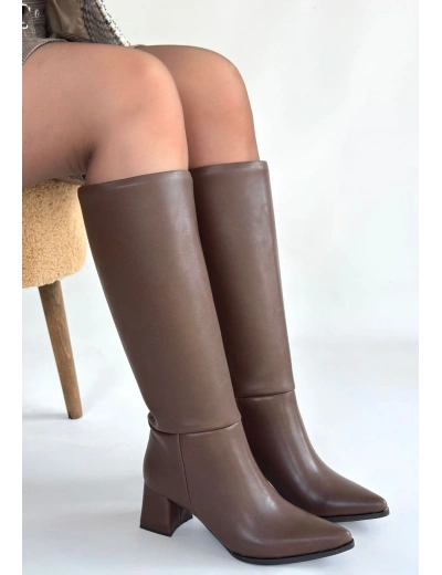 Roksa Acı Kahvei Cilt Topuklu Çizme
