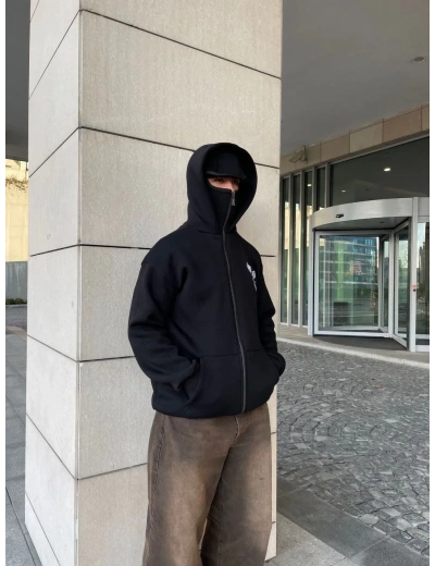 Samuray kapüşonlu ZIP Fermuarlı kapüşonlu SweatShirt - Siyah