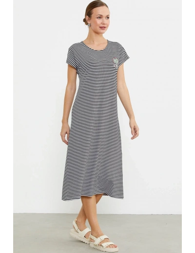 Sementa 77489 Nakış Detaylı Marine Penye Elbise