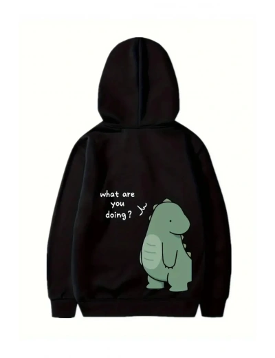 Sevgililer Günü Baskılı Oversize Kapüşonlu Sweatshirt Hoodie - Siyah