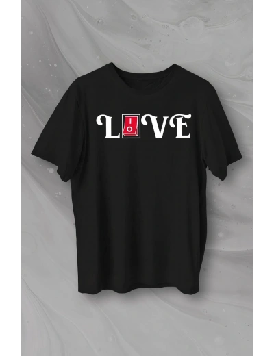 Sevgililer Günü İçin Özel Tasarım Love Baskılı T-shirt - Siyah