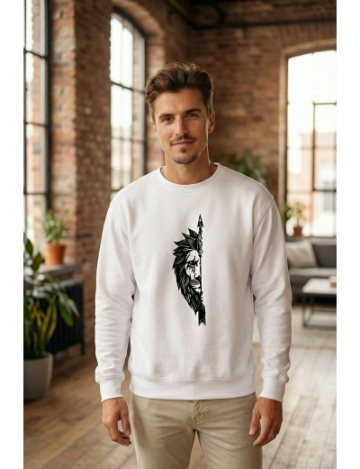 Sevgililer Günü Özel Bisiklet Yaka Aslan Baskılı Oversize Sweatshirt - Beyaz