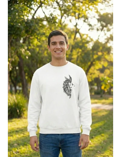 Sevgililer Günü Özel Bisiklet Yaka Baskılı Oversize Sweatshirt - Beyaz