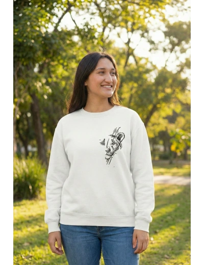 Sevgililer Günü Özel Bisiklet Yaka Baskılı Oversize Sweatshirt - Beyaz