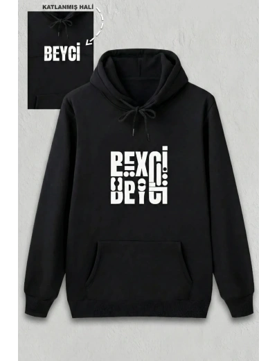 Sevgililer Günü Özel Kapüşonlu Beyci Baskılı Oversize Sweatshirt - Siyah