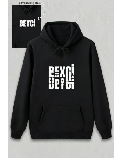 Sevgililer Günü Özel Kapüşonlu Beyci Baskılı Oversize Sweatshirt - Siyah