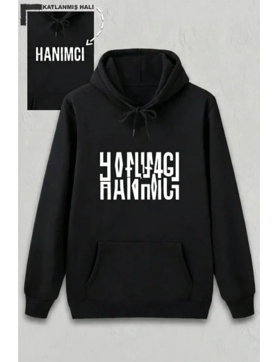 Sevgililer Günü Özel Kapüşonlu Hanımcı Baskılı Oversize Sweatshirt - Siyah