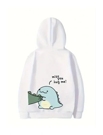 Sevgililer Günü Özel Unisex Kapüşonlu Baskılı Oversize Sweatshirt - Beyaz