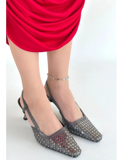 Sione Platin Cilt Topuklu Ayakkabı