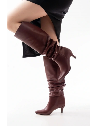 SR-2001 Bordo İnce Topuklu Günlük Bayan Çizme