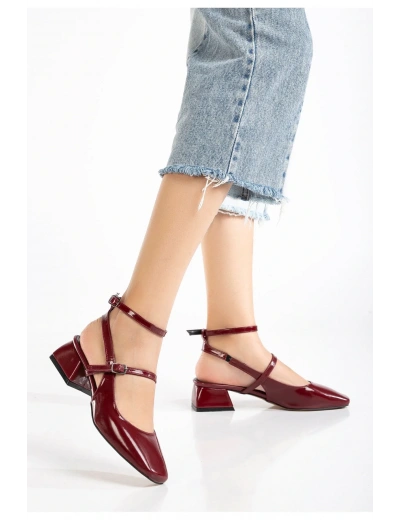 ST-003 Bordo Rugan Günlük 4 cm Topuklu Bayan Ayakkabı