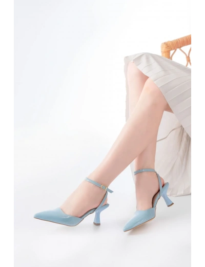 ST-004 Bebe Mavi Rugan Günlük 7 cm Topuklu Bayan Ayakkabı