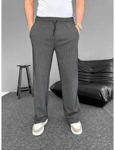 Su Yolu Çizgili Cepli Pantolon - Siyah