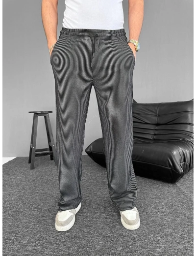 Su Yolu Çizgili Cepli Pantalon - Siyah