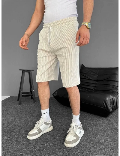 Su Yolu Çizgili Ön Arka Cepli Şort Yazlık Nefes Alabilir - Bej