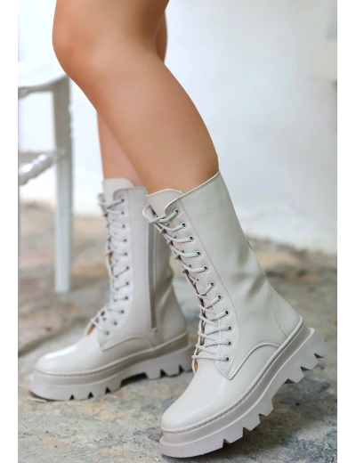 Toir Bej Cilt Bağcıklı Postal