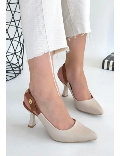 Toran Bej Cilt Topuklu Ayakkabı