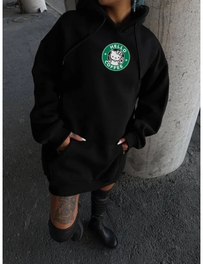 Üç İplik Penye Uzun Kol Kapüşonlu SweatShirt - Siyah