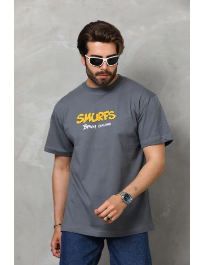 Erkek  Basic Bisiklet Yaka  T-Shirt - Füme