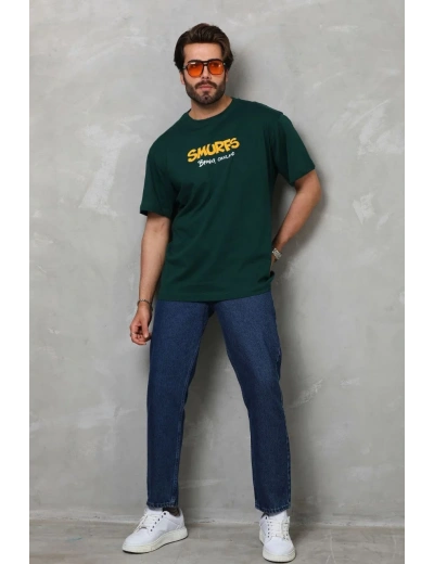 ERKEK Basic Bisiklet Yaka Oversize T-Shirt - Yeşil