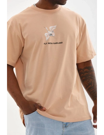 ERKEK Baskılı Oversize T-Shirt - Bej