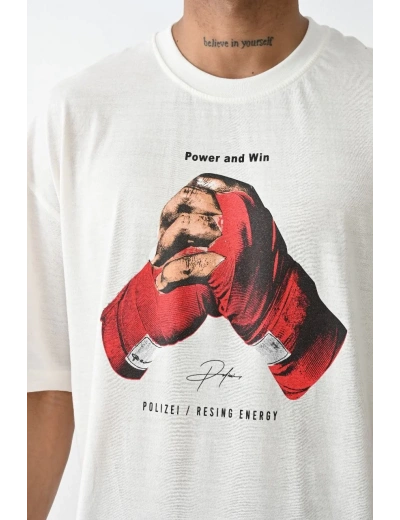 erkek Baskılı Oversize T-Shirt - Beyaz