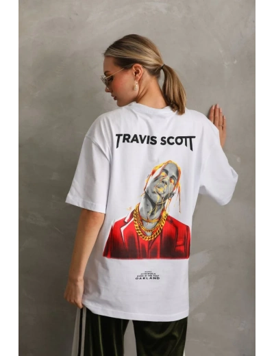 Kadın Baskılı Oversize T-Shirt - Beyaz