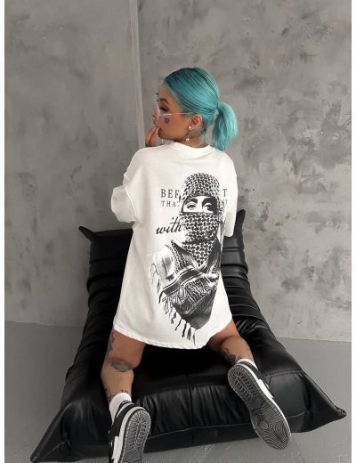Kadın Baskılı Oversize T-Shirt - Beyaz