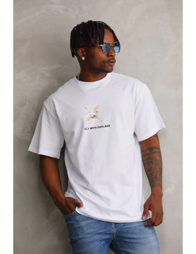 ERKEK Baskılı Oversize T-Shirt - Beyaz