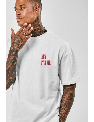 ERKEK Baskılı Oversize T-Shirt - Beyaz