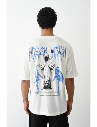 ERKEK Baskılı Oversize T-Shirt - Beyaz