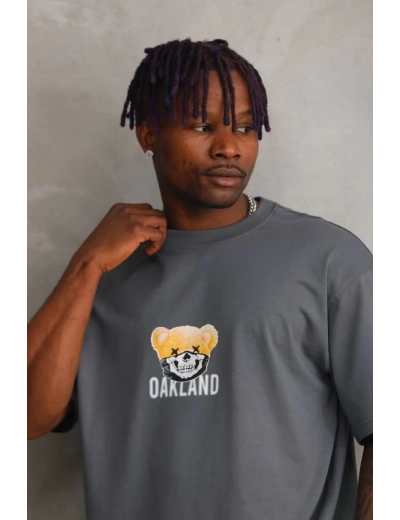 ERKEK Baskılı Oversize T-Shirt - Füme