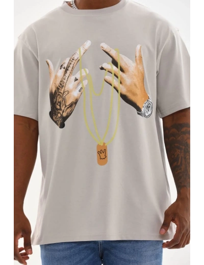 ERKEK Baskılı Oversize T-Shirt - Gri