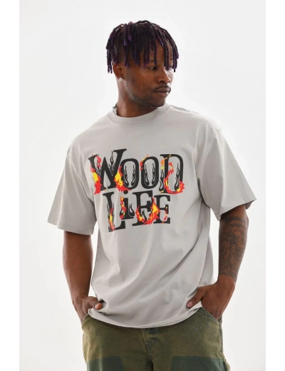 ERKEK Baskılı Oversize T-Shirt - Gri