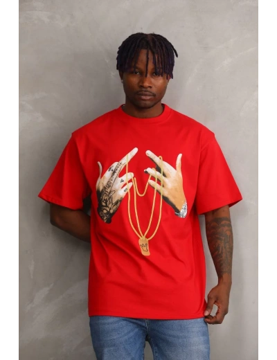 ERKEK Baskılı Oversize T-Shirt - Kırmızı