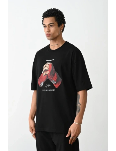 ERKEK Baskılı Oversize T-Shirt - Siyah