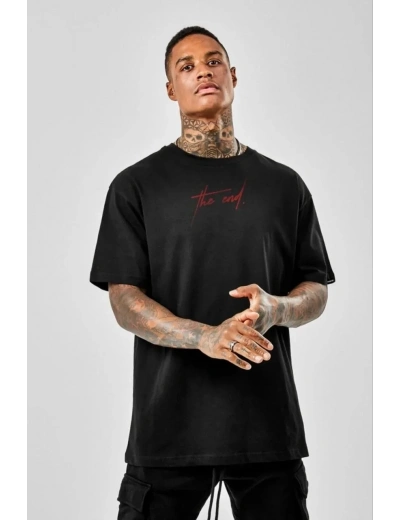 ERKEK Baskılı Oversize T-Shirt - Siyah