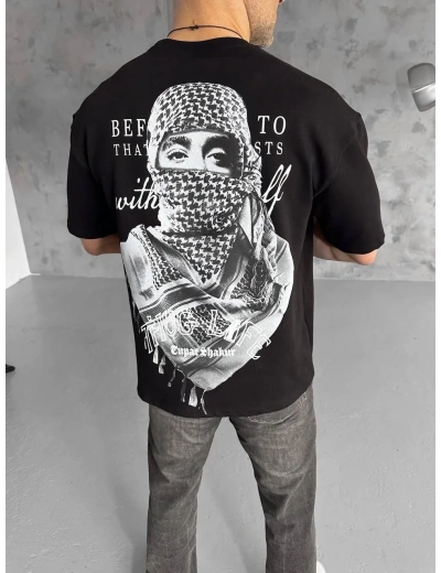 ERKEK Baskılı Oversize T-Shirt - Siyah