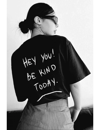 Kadın Baskılı Oversize T-Shirt - Siyah