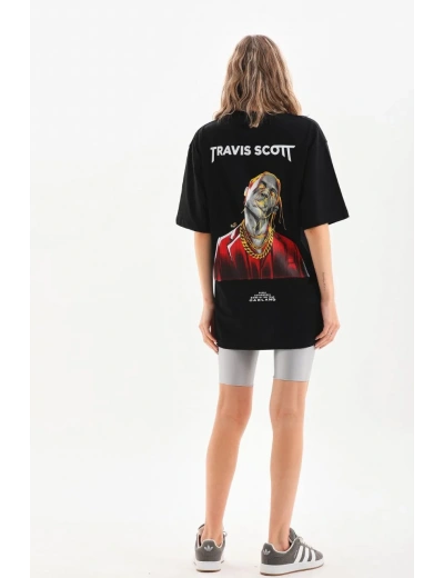 Kadın Baskılı Oversize T-Shirt - Siyah