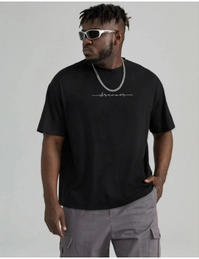 ERKEK  Baskılı Oversize T-Shirt - Siyah